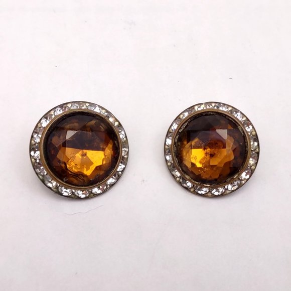 Vintage Amber Clip Earrings - Picture 1 of 4